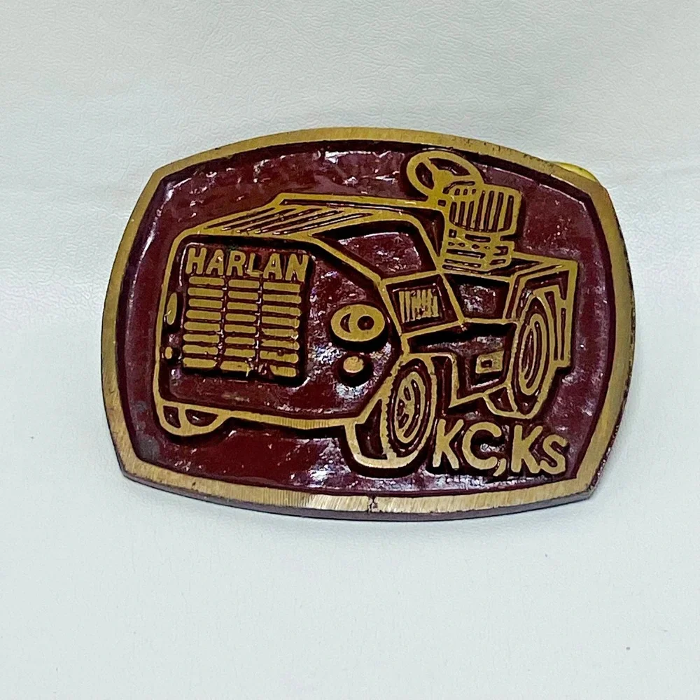 Vintage Harlan KC,KS KCK‎ Kansas City Kansas Belt Buckle Tractor Metal Painted